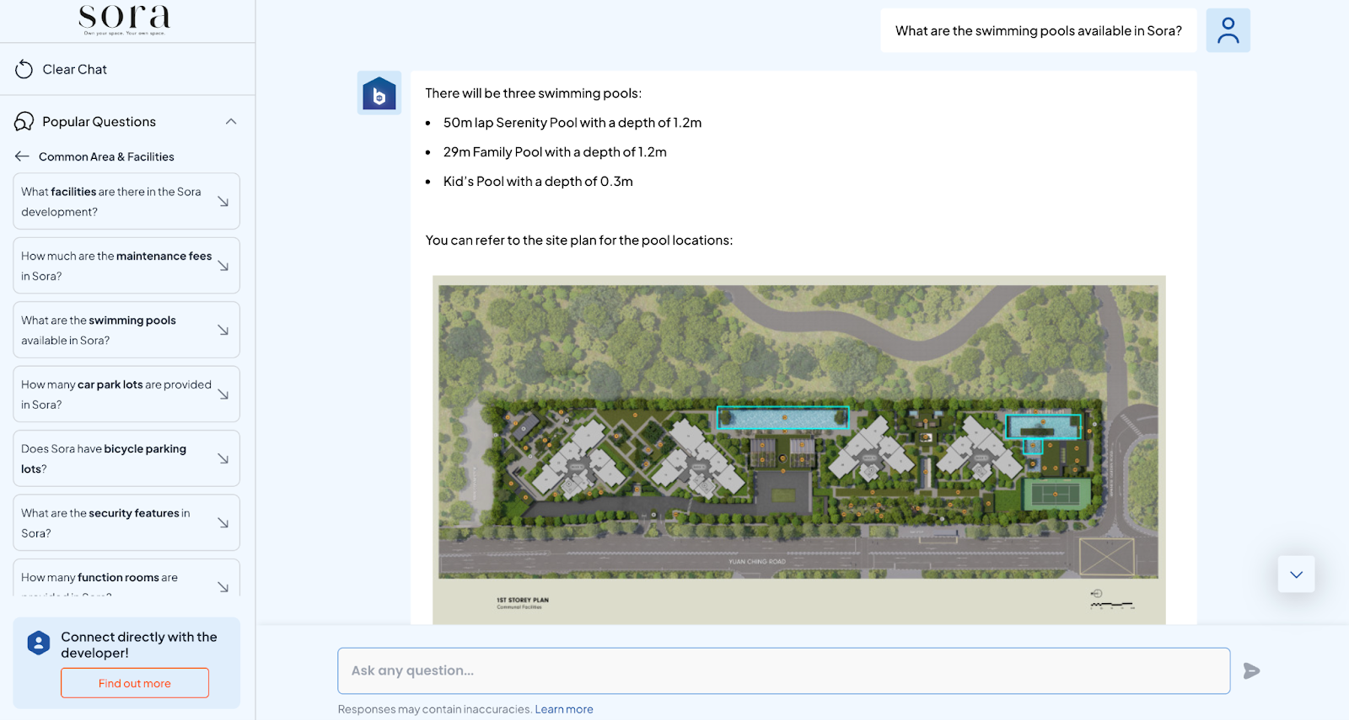 Buddy reveals the location of swimming pools on Site Map upon enquiry